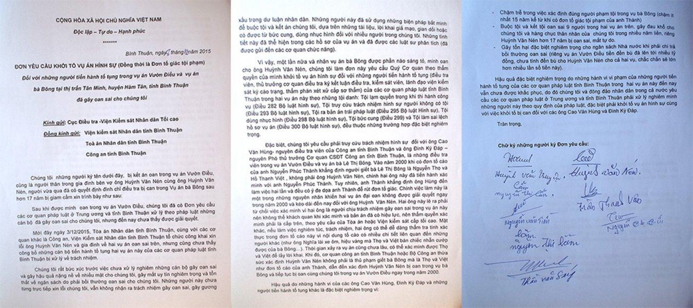 Gia đình ông Nén đồng loạt ký đơn yêu cầu khởi tố những người gây oan sai